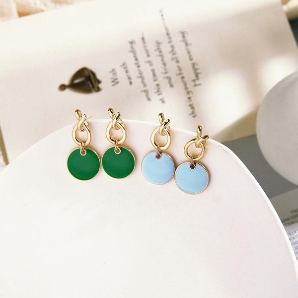 

dangle & chandelier simple design cute korean blue/green enamel round earring for women fashion arrival wedding gift jewerly accessory, Silver