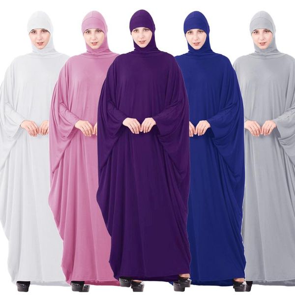 

ethnic clothing islamic abaya prayer dress muslim women hooded batwing farasha hijab kaftan arab robe ramadan worship service, Red