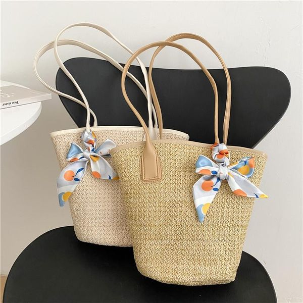 

evening bags women's bucket tote female summer beach straw woven shoulder elegant bowknot ladies handle bag small handbags bolsos