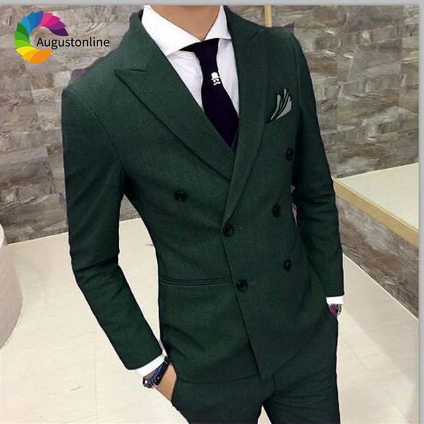 

men's suits & blazers elegant groom tuxedo costme homme terno masculino blazer peaked lapel double breasted green men wedding jack, White;black