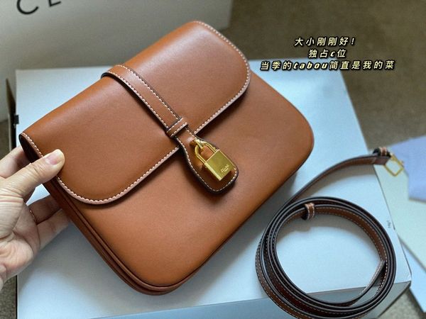 

new tabou cowhide lock head flip small square bag leather single shoulder crossbody messenger bag women celin 32fy#