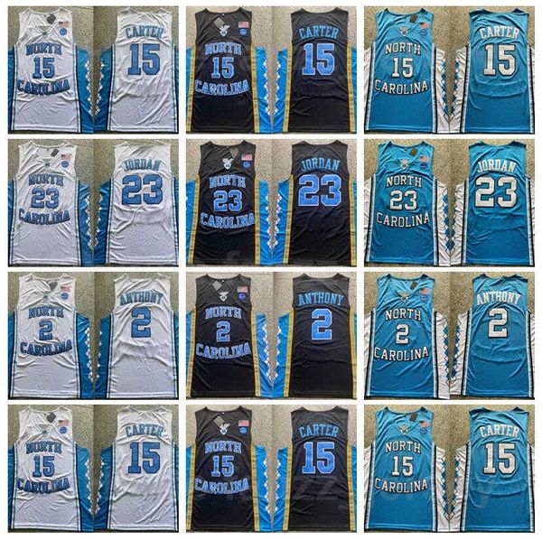 

ncaa college basketball north carolina tar heels jersey men university 2 cole anthony vince carter 15 michael 23 all stitched black blue whi