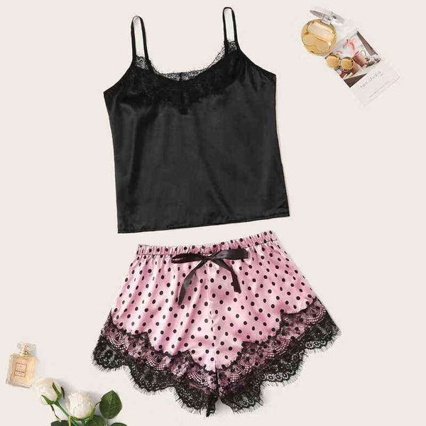 

pajamas home clothes lace silk suspender women's summer trend home clothes suit ice silk 211202, Black;white