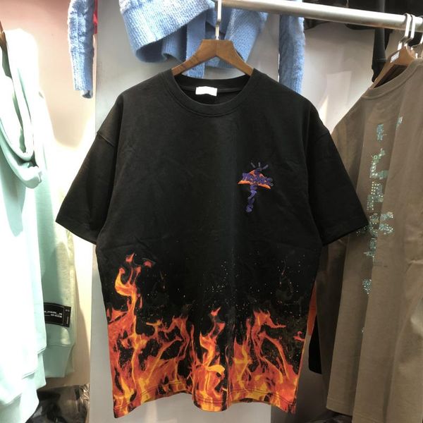

men's t-shirts travis scoembroidery cactus jack t shirt men women flame pattern tees harajuku clothing, White;black