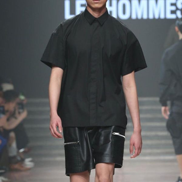 

men's casual shirts 2021 summer show 5-sleeve shirt short sleeve dark placket, White;black