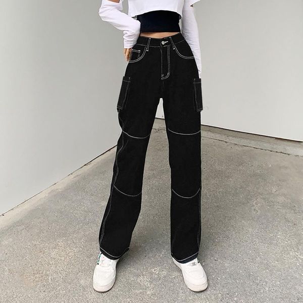 

women's jeans high waist women baggy 2021 fashion straight leg pants y2k denim trousers vintage loose blue washed mom