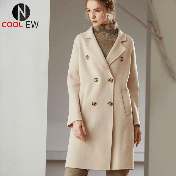 

women's trench coats wool coat long fashion in autumn and winter, Tan;black