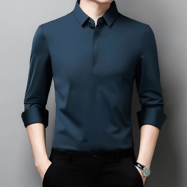 

2021 spring autumn men's long sleeve printed no iron middle-aged and youth fashion inch shirt, Black