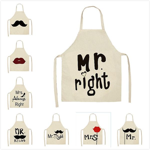 

aprons 1pcs mr mrs couples kitchen dinner party cooking bibs cotton linen funny pinafore cleaning tools 2 size