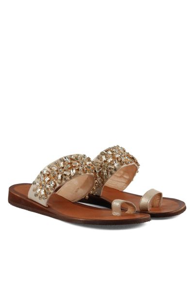 

slippers female 41 number dore gold color genuine leather, Black