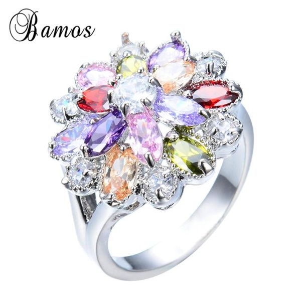 

cluster rings bamos elegant women ring bohemian rainbow white gold filled jewelry vintage wedding engagement for, Golden;silver
