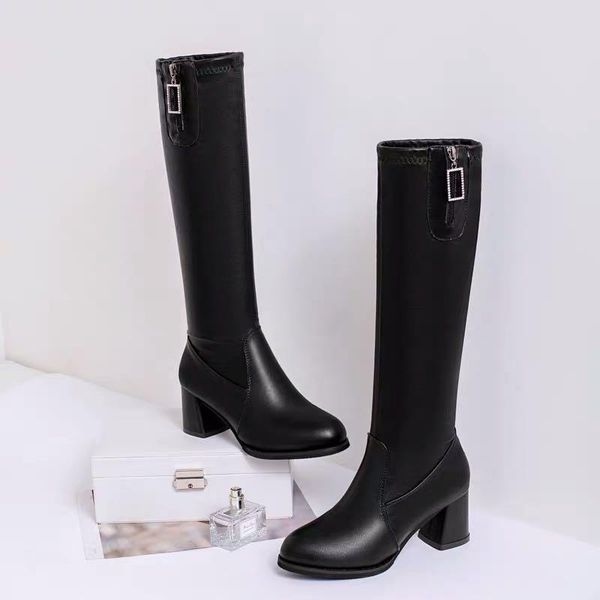 

boots women's of chinese brand high barrel warm keeping, fashionable shoes with zipper, 2 colors, delivery, Black