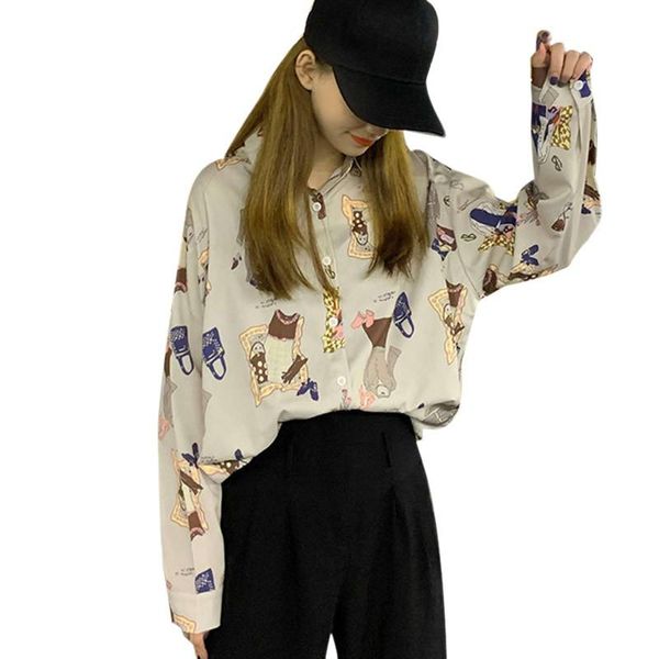 

women's blouses & shirts vintage printed fashion women 2021 long sleeve print streetwear blouse ladies loose femme top, White
