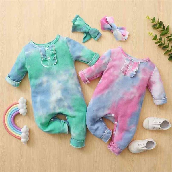 

baby girl sweet tie dye jumpsuit with headband set 210528, Blue