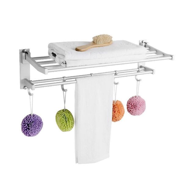 

towel racks wholesale bathroom foldable aluminum double holder wall mounted nail 40-60cm shelf with hooks rack