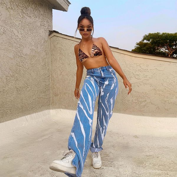 

harajuku printed jeans women split y2k jeans vintage loose baggy jeans high waist denim trousers streetwear wide leg pants 210419, Black;white