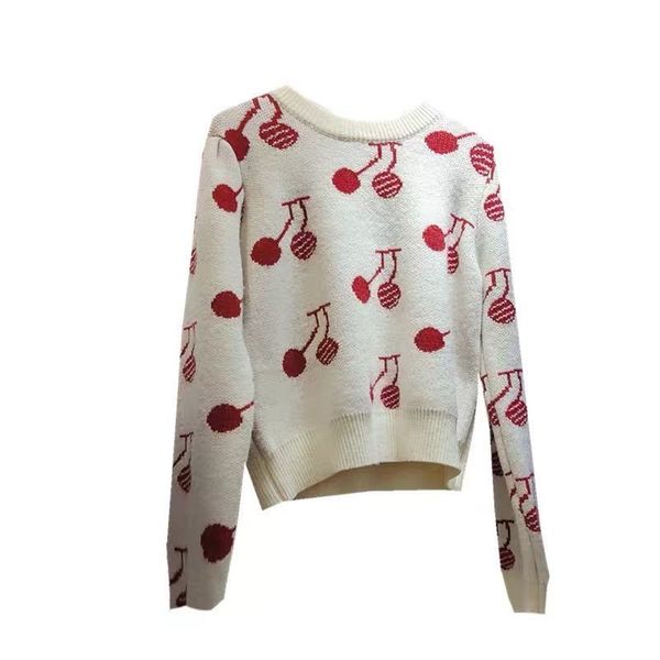 

autumn and winter new large casual cherry pullover sweater loose outside wearing a short foam sleeve sweater 210412, White;black