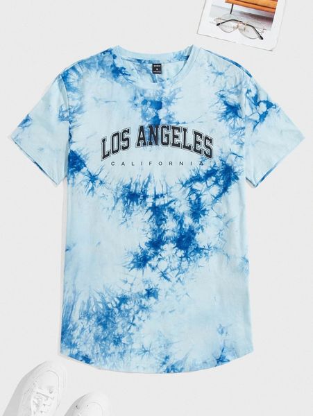 

men letter graphic tie dye curved hem tee x2xj#, White;black