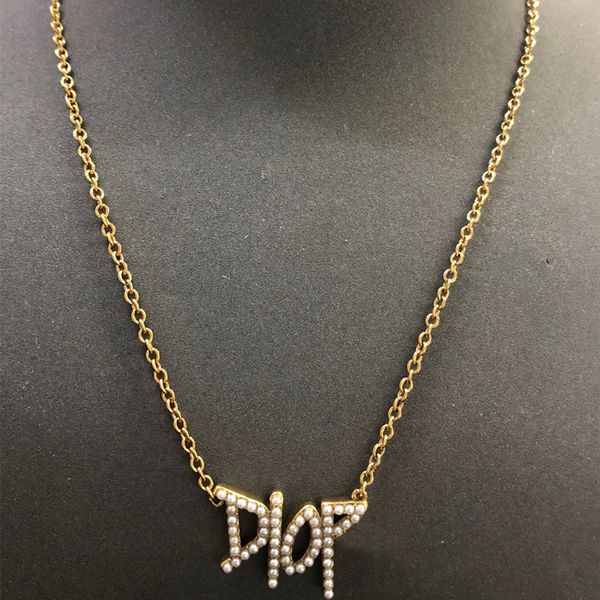 

2021 letter diamond inlaid pearl necklace bracelet earrings s925 silver needle