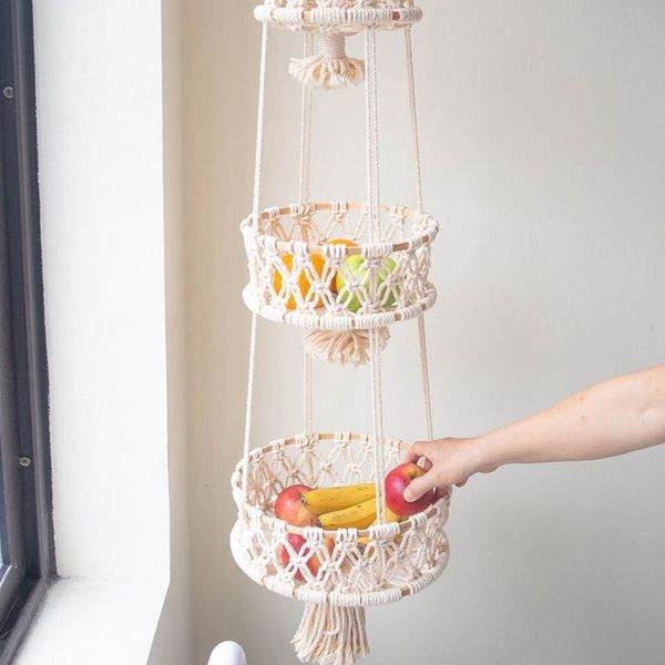 

decorative objects & figurines woven cotton rope fruit hanging basket multifunctional storage baskets for kitchen living room bathroom l9