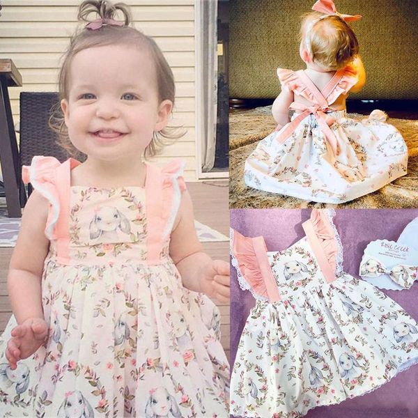 

girl's dresses summer style toddler baby girls easter day cartoon print backless ruffle dress vogue clothes ropa, Red;yellow
