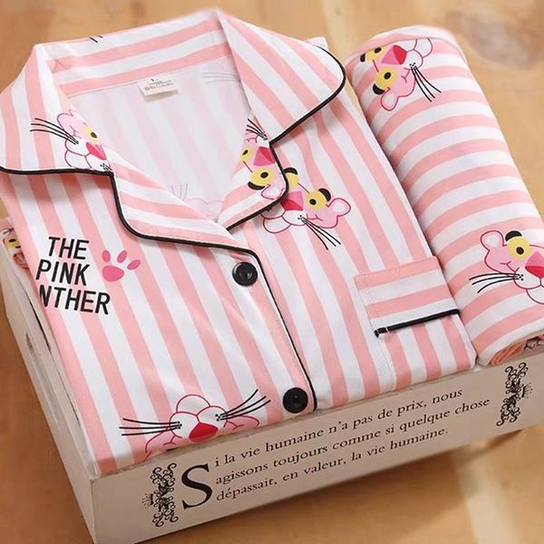 

2021womens pajamas new autumn spring long sleeve sleepwear set striped cartoon pyjama woman home nightwear set cardigan plus size, Black;red