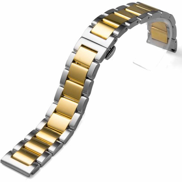 

watch bands strap accessories three beads stainless steel black gold silver rose 18 20 21 22 23 24mm, Black;brown