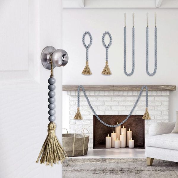 

decorative objects & figurines handmade grey wood bead garlands with tassels farmhouse beads rustic country decor kids room wall hanging orn