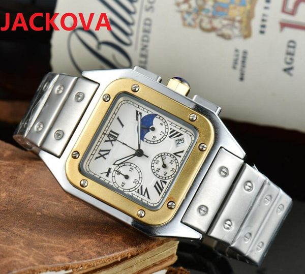 Лучшие бренд мужские часы часов 44 мм квадратный римский циферблат дизайнер классический браслет наручные часы батареи сил хронографа кварц президент наручные часы