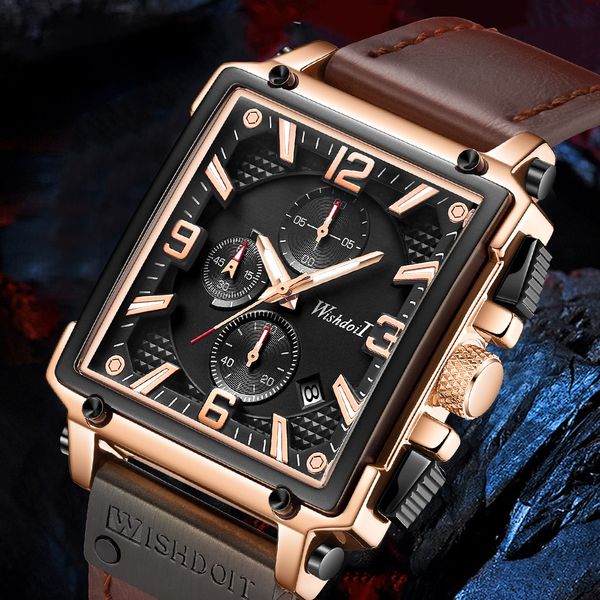 2021 mode Wasserdichte Quarzuhr Herren Uhren Top Brand Luxury Business Gürtel großes Zifferblatt Quadrat Chronograph uhr