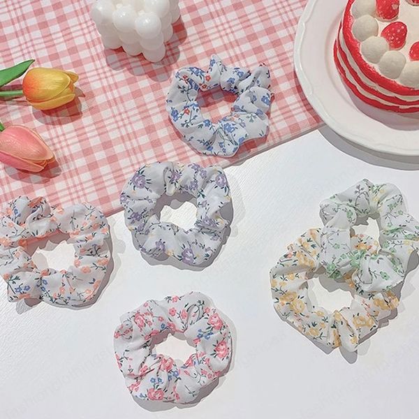 

women floral hair scrunchies vintage hair ring elastic rubber band girls fashion ponytail scrunchie hair accessories summer, Slivery;white