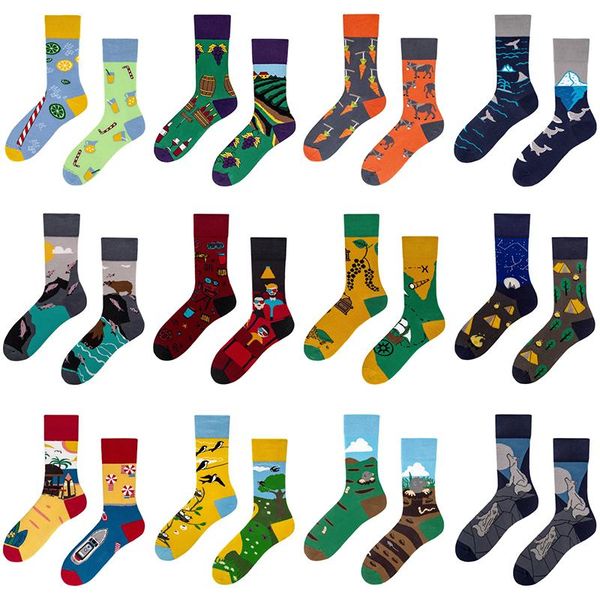 

socks & hosiery styles cartoon trend mid tube cotton asymmetric hip hop funny street happy women harajuku unisex, Black;white