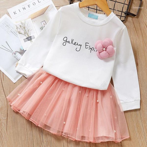 

clothing sets girl clothes spring outfits t-shirt + skirt dr with flower elegant princ children's1, White
