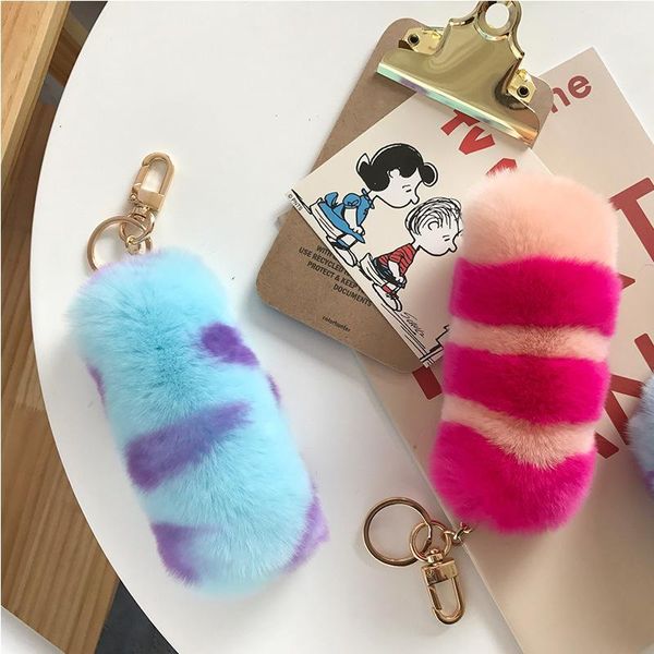 Coréia Versão Chaveiro Natural Fluffy Animal Cauda Pompom Keyring Kawaii Bag Titular Acessórios Carro Ornamentos Moda Correntes