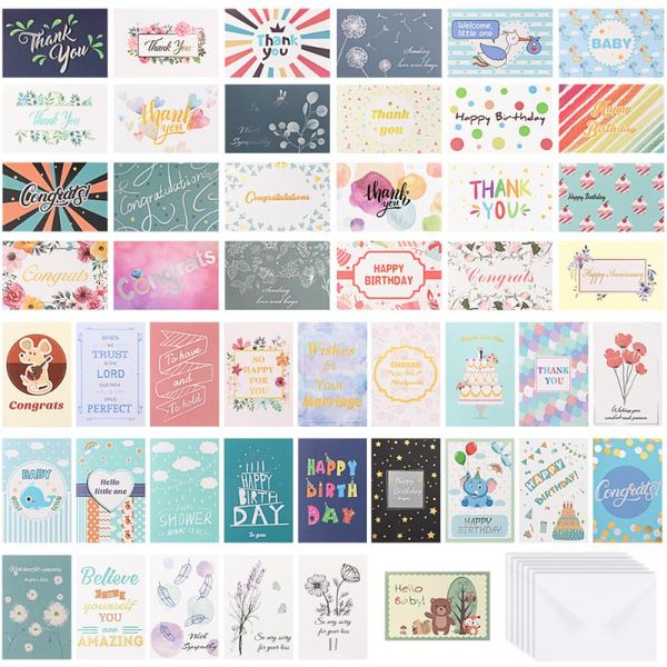 

partykindom 48pcs all occasion greeting cards with envelopes includes birthday wedding thank you sympathy assortment