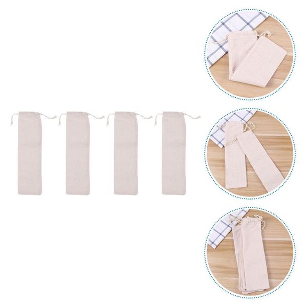 

storage bags 4pcs stainless steel straw carrying pouches drinking bag (beige)