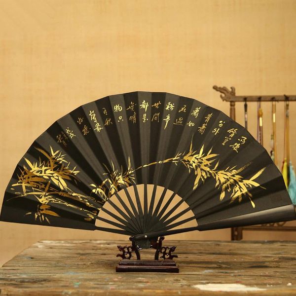 

inch chinese style big fan handmade bamboo black hand-painted retro folding wedding decoration gift with box other home decor