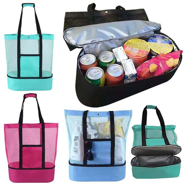 

storage bags women mesh transparent shopper bag double-layer heat preservation handbags picnic beach tote office lunch cooler