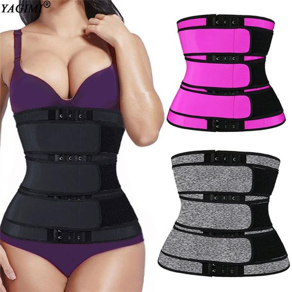 

women's shapers 3 belt waist trainer neoprene corset sauna sweat body shaper women slimming sheath reducing curve trimmer, Black;white
