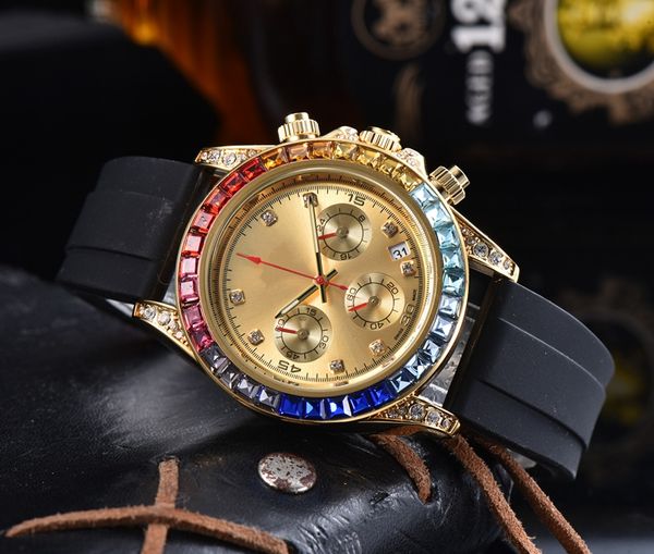 

2021 six stitches luxury mens watches all dial work quartz watch brand diamond shell chronograph clock day rubber belt men fashion accessori, Slivery;brown