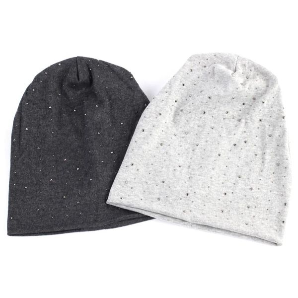

beanie/skull caps diy rhinestones women beanie hat girls plain cotton beanies ladies knitted slouchy hats bonnet solid color female balaclav, Blue;gray