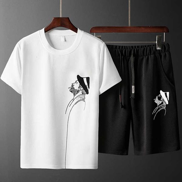 

men's tracksuits summer sets 2 piece short sleeve t-shirt+shorts fashion print sweat suits men sportswear casual 8xl xslp, Gray