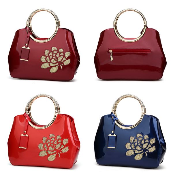 

2019 new fashion patent leather hand-held women's bag, Black;red