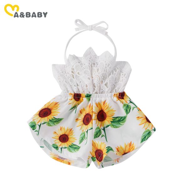 

0-24m summer flower baby girl rompers born infant girls sunflower jumpsuit lace playsuit clothing costumes 210515, Blue