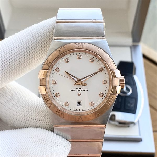 

om-007 montre de luxe luxury watches 40*12mm automatic machine movement 316l fine steel watchcase diamond watch wristwatches, Slivery;brown