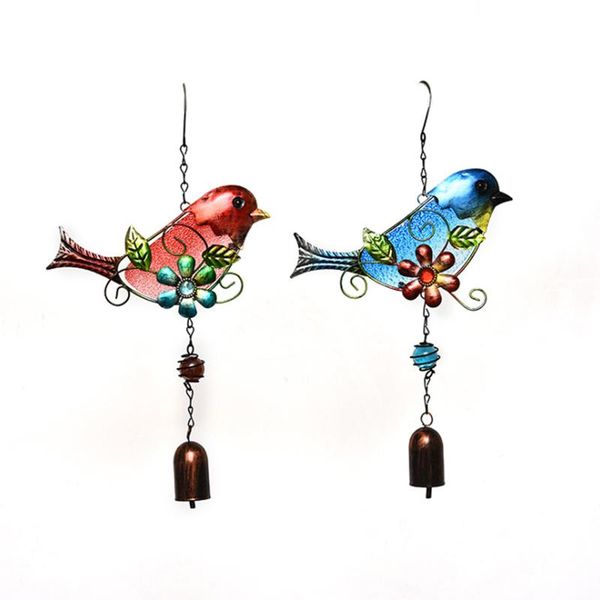 

decorative objects & figurines bird-shaped wind chimes colored painting hummingbird wind-bell for outdoors tangerine/ blue