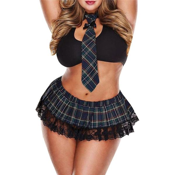 

bras sets women lingerie set cosplay schoolgirl student uniform costume mini skirt fancy erotic dress 3xl-5xl 3fs, Red;black