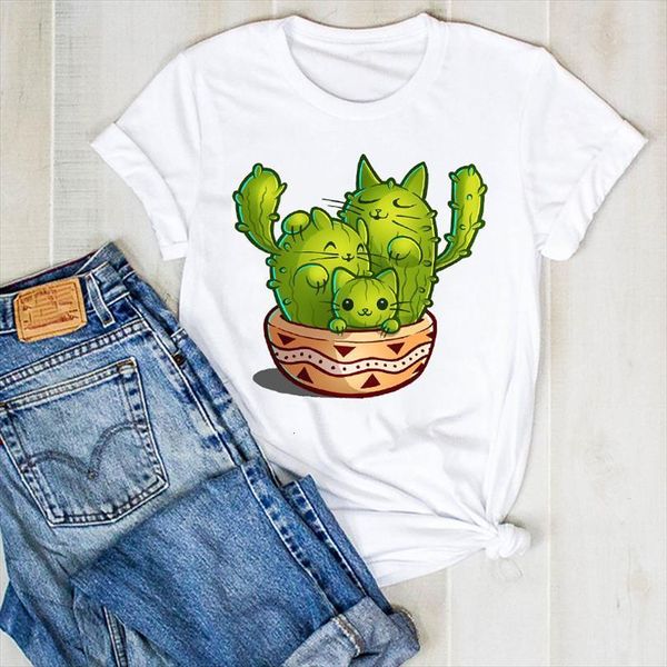 

and women lady summer cactus mens t shirts cat womens cartoon cute print ladies tee female clothes clothing, White;black