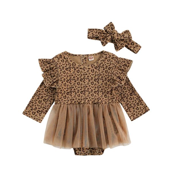 

0-24m autumn spring born infant baby girl leopard romper lace tutu ruffles jumpsuit princess girls clothes 210515, Blue