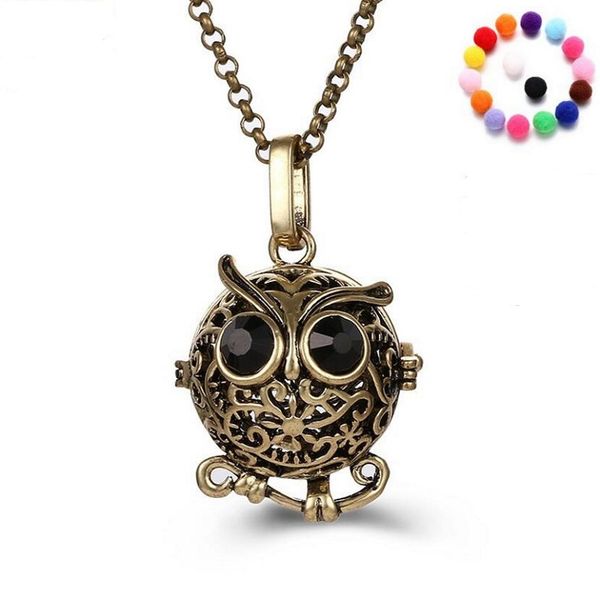 

aromatherapy essential oil diffuser necklace owl animal locket pendant necklaces fashion jewelry, Silver